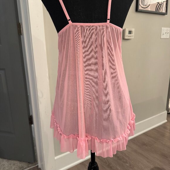 Vintage Lingerie Cami \ Baby Pink Mesh 2000s Y2K Lingerie Cami Slip Dress - Picture 6 of 9